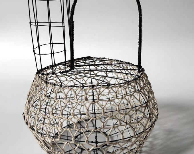 Decorative wire and cotton lace Vase. Handmade Unique Piece. Contemporary art sculpture.