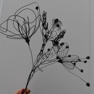 Handmade 3D wire flowers bouquet, set of 5 stems, minimal vase or wall decoration, handmade in France