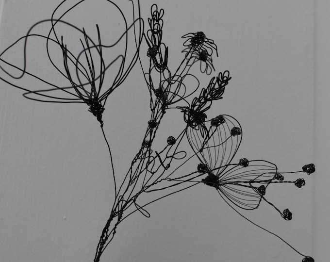 Handmade 3D wire flowers bouquet, set of 5 stems, minimal vase or wall decoration, handmade in France