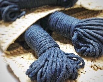 Macrame cotton string, 98 ft (30 m), 4/5 mm, macrame cotton, INDIGO raw single twist 4/ 5 mm, cotton rope