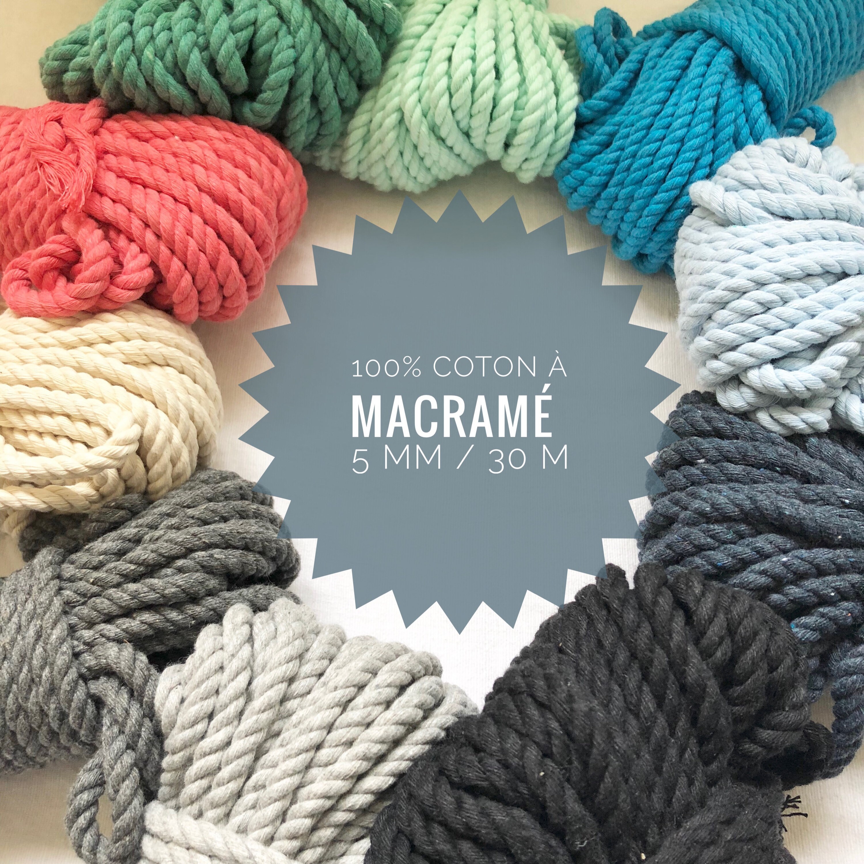 Corde tressée macramé 5mm 100m - 31 COULEURS – Macranova