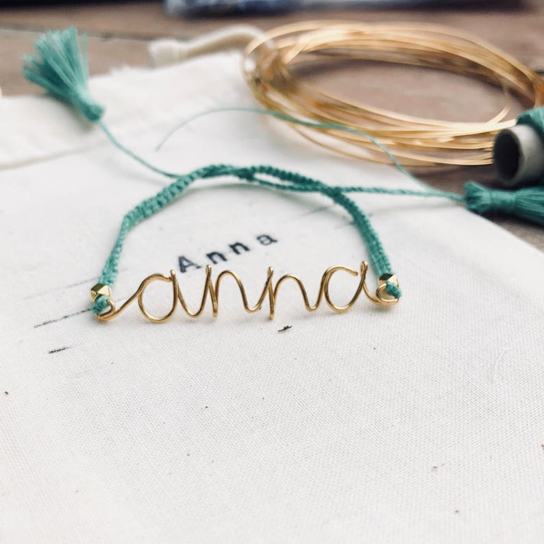 handmade gold wire and knots rope bracelet. Personalized bracelet. gold message jewel. wire bracelet image 1