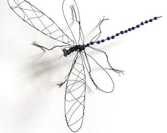 Wire dragonfly, wire insect. Animal sculpture, annealed wire sculpture. Unique piece.