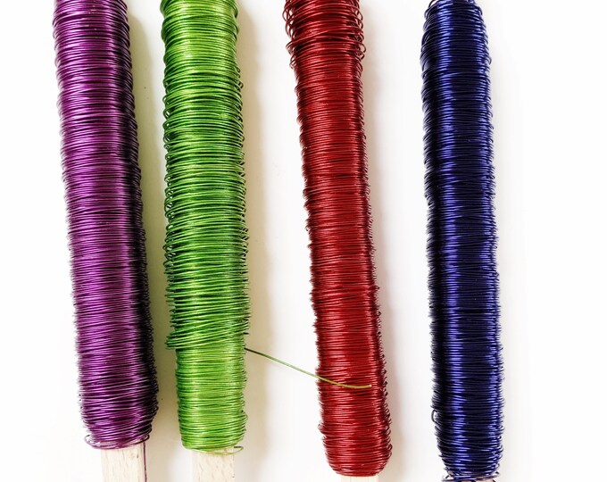 Colored wire, florist wire 0.55 mm  - 100 g,  flower wire, wire for jewel, jewelry's wire, blue , green, purple, red wire .