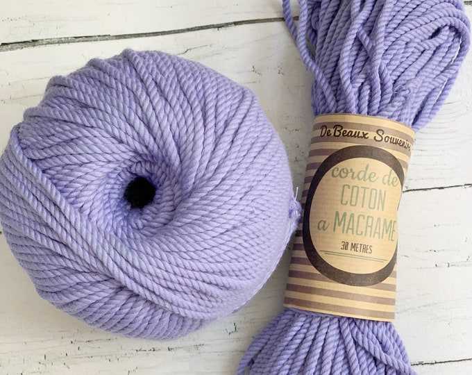 Cotton rope, cotton cord, Macrame cord, Macrame cotton cord, cord, 3 mm macrame cord, cotton macrame 3 ply twisted , LILAC