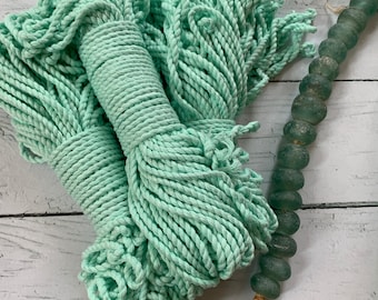 macrame cotton 3 mm 2-ply twisted  rope ANISE GREEN  / macrame rope / twisted cotton 98  feet ( 30 meters), macrame cotton cord