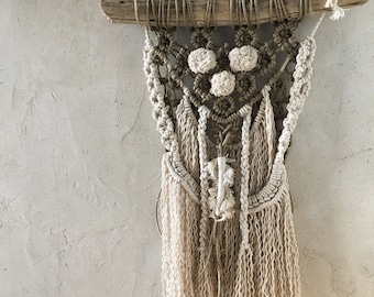 Wall hanging macrame, linen cord and cotton. Unique item.