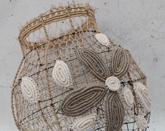 vase bottle wire and lace, wire sculpture, wabi sabi decoration
