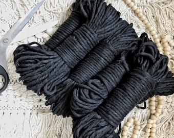 Macrame cotton string, 98 ft (30 m), 5 mm, macrame cotton,BLACK raw single twist 5 mm, cotton rope