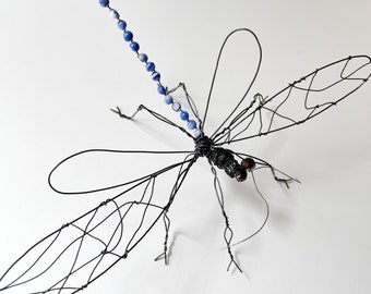 Wire dragonfly, wire insect. Animal sculpture, annealed wire sculpture. Unique piece.