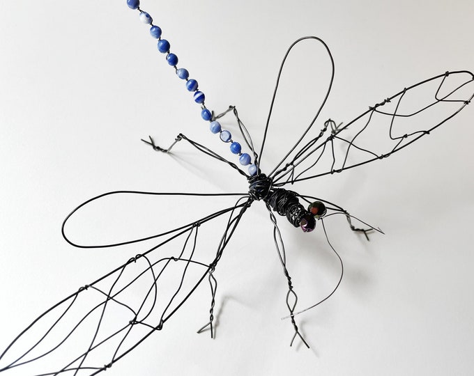 Wire dragonfly, wire insect. Animal sculpture, annealed wire sculpture. Unique piece.