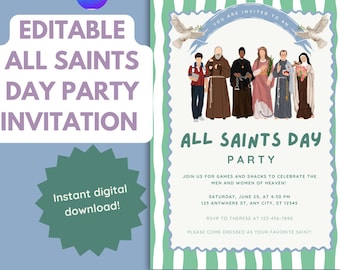 All Saints Day Party Invitation, Editable Saint Party Template, Catholic All Saints Day Celebration, All Saints Day Invite, Catholic Saint