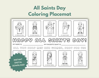 All Saints Day Coloring Kid Placemat, Saint Party Decor, Catholic All Saints Day Celebration, All Saints Day Game, Catholic Saint, Printable