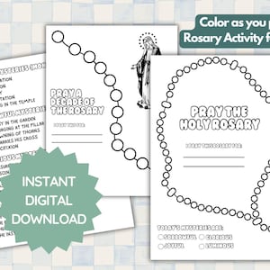 Kids Rosary Activity, Catholic Coloring Page Printable, Catholic Kids Lent, Color as You Go, Pray the Rosary for Kids, Kids Rosary Guide