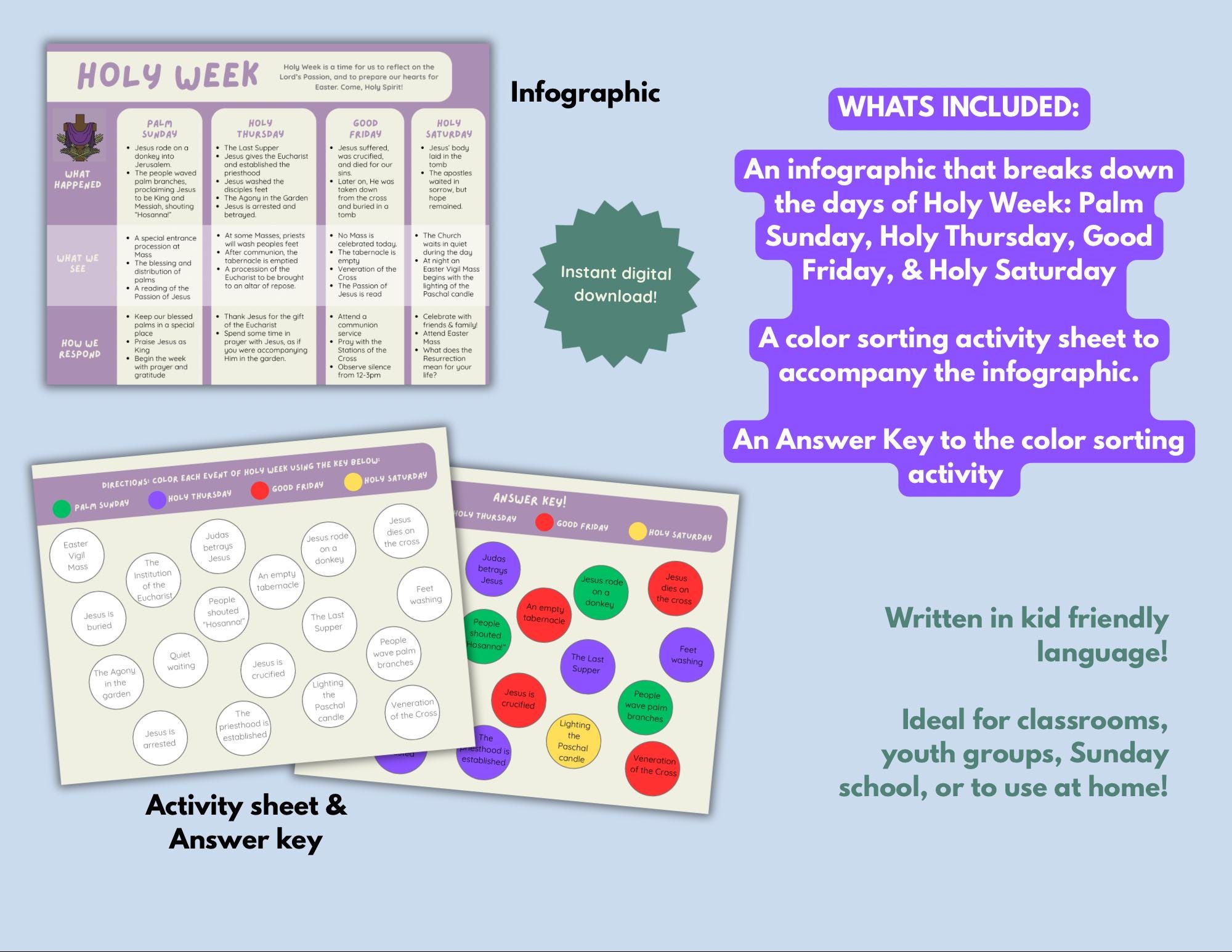Kids Holy Week Infographic and Activity Worksheet, Catholic Holy Week ...