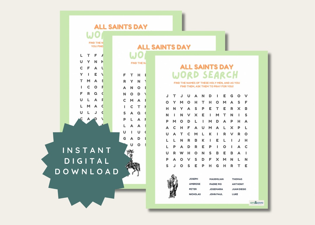 All Saints Day Word Search for Kids, All Saints Day Game Activity, Kids ...