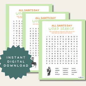 All Saints Day Word Search for Kids, All Saints Day Game Activity, Kids All Saints Day Game, Printable Saint worksheet, Catholic Homeschool