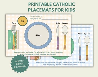 Catholic Printable Placemat for Kids, Catholic Saint Party Decor, Catholic All Saints Day Celebration, Bless Us O Lord prayer, Catholic Kid