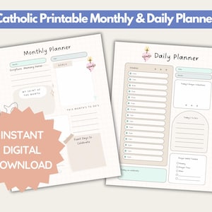 Catholic Printable Daily Planner, Catholic Printable Monthly Planner, Catholic Habit Tracker, Catholic Printables