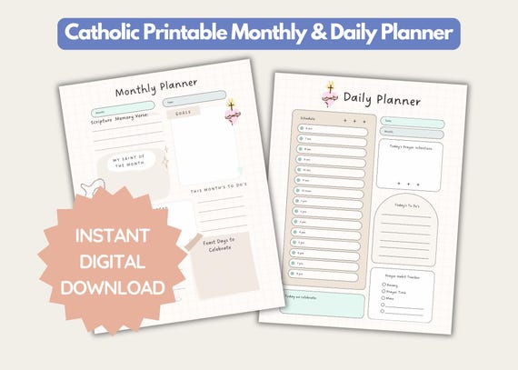 Catholic Printable Daily Planner, Catholic Printable Monthly Planner, Catholic Habit Tracker, Catholic Printables