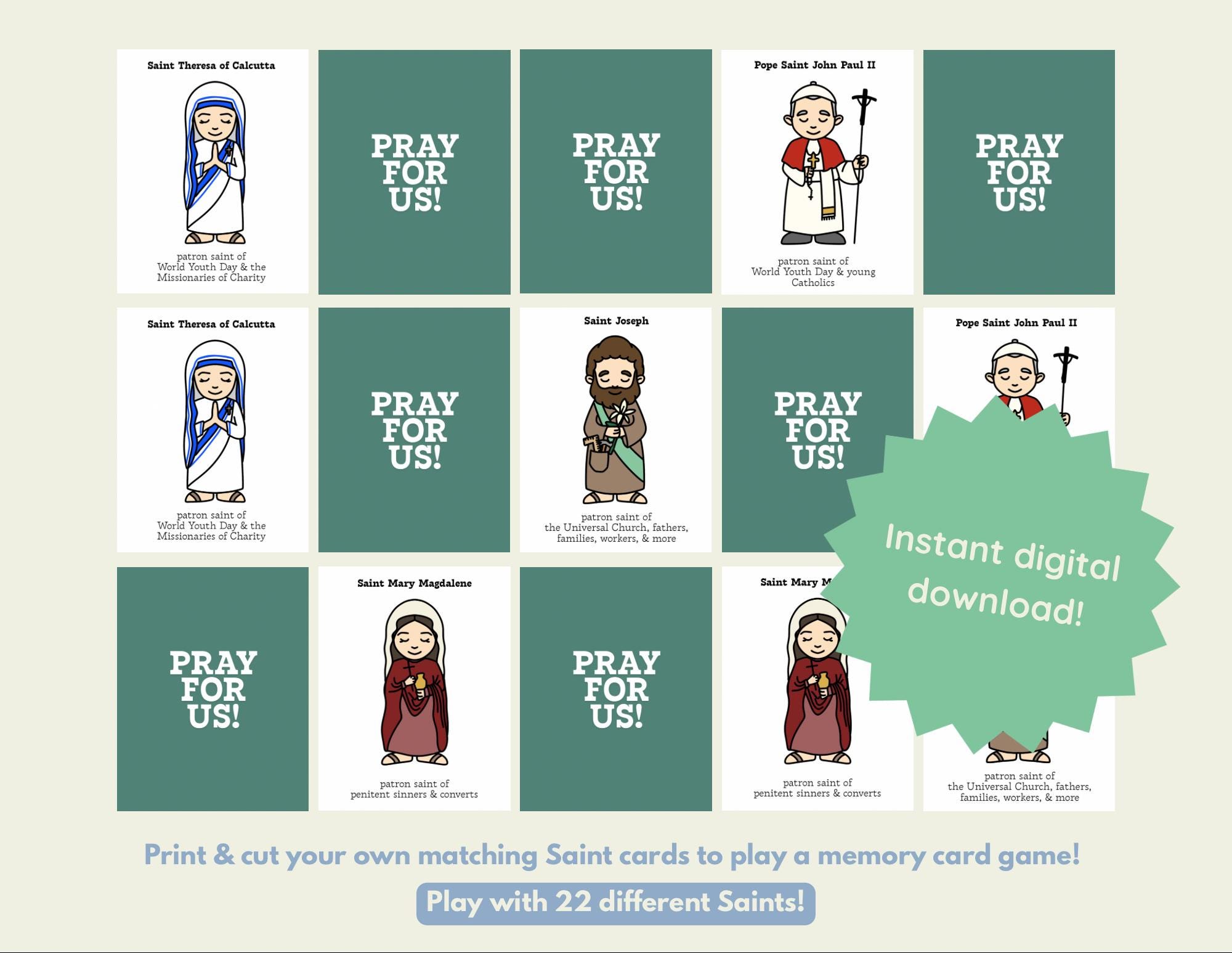 Catholic Kidsprintable Memory Card Game, All Saints Day Activity Game ...