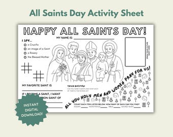 All Saints Day Activity Placemat, Saint Party Decor, Catholic All Saints Day Celebration, All Saints Day Game, Catholic Saint, Printable