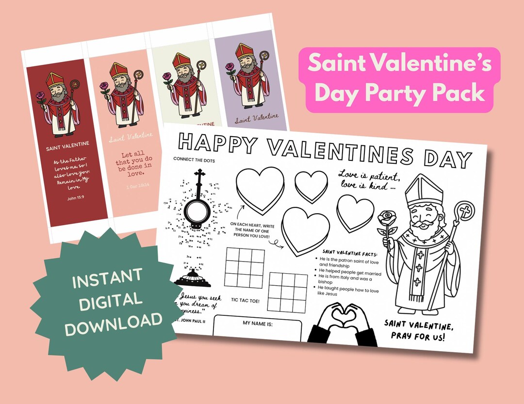 St Valentine Day Party Pack, Valentines Day Activity Placemat, Catholic ...