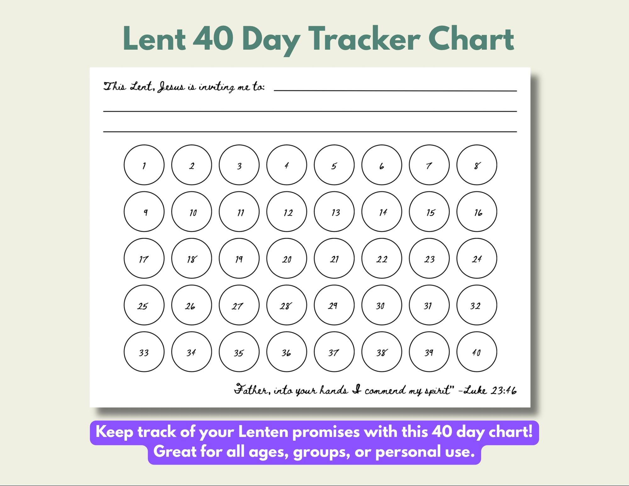 40 Days of Lent Tracker Chart, Activity for Catholics, Prayer Fasting ...