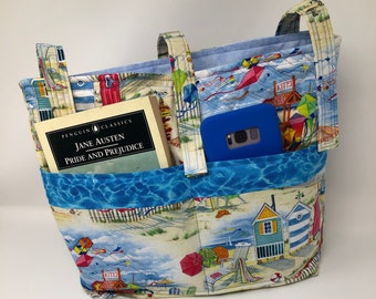 Walker Bag  with Summer Beach Scene fabroc amd Adjustable Straps