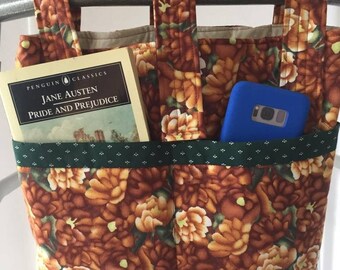 Walker Bag Quilted with Brown Flowers, Walker Saddle Bag, Mobility Bag, Rollator Bag