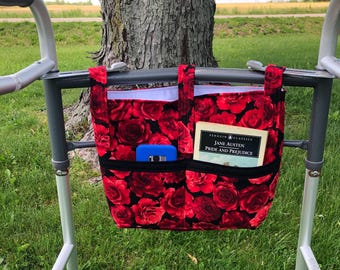 Walker, Mobility Bag with Red Roses and Adjustable Straps