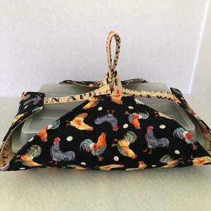 Casserole Carrier, Quilted with Thermal Batting, with Chickens and Cooking Words, Tail Gate Carrier, Picnic Tote
