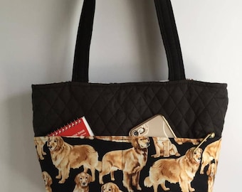 Golden Retriever Tote, 4 Outside Pockets, 6 Inside Pockets, Magnetic Snap Closure