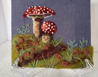 Champignons en feutre aiguilleté, image feutrée à la main