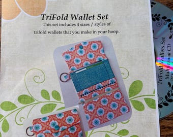 Ensemble de portefeuilles à trois volets : broderie sur CD dans le cerceau