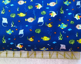 Fish, Dark Blue Ocean, 100% Cotton Quilt Shop Quality, Timeless Treasures