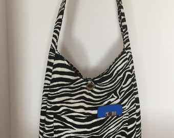 Messenger Bag, Reversible in Black and White Animal Print