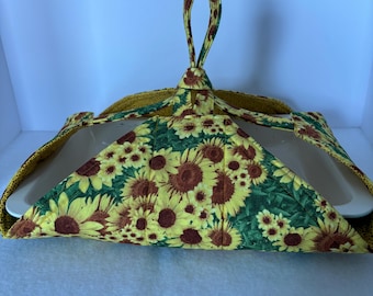 Tournesol, porte-casserole : coton isolé matelassé, modèle réversible