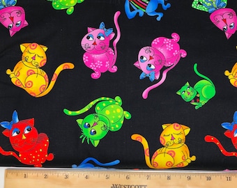 Loralie Designs Cats Black Cotton Fabric, Quilt Shop Quality