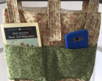 Walker Bag Quilted in Dark Brown or Light Tan and Green, Walker Saddle Bag, Mobility Bag, Rollator Bag