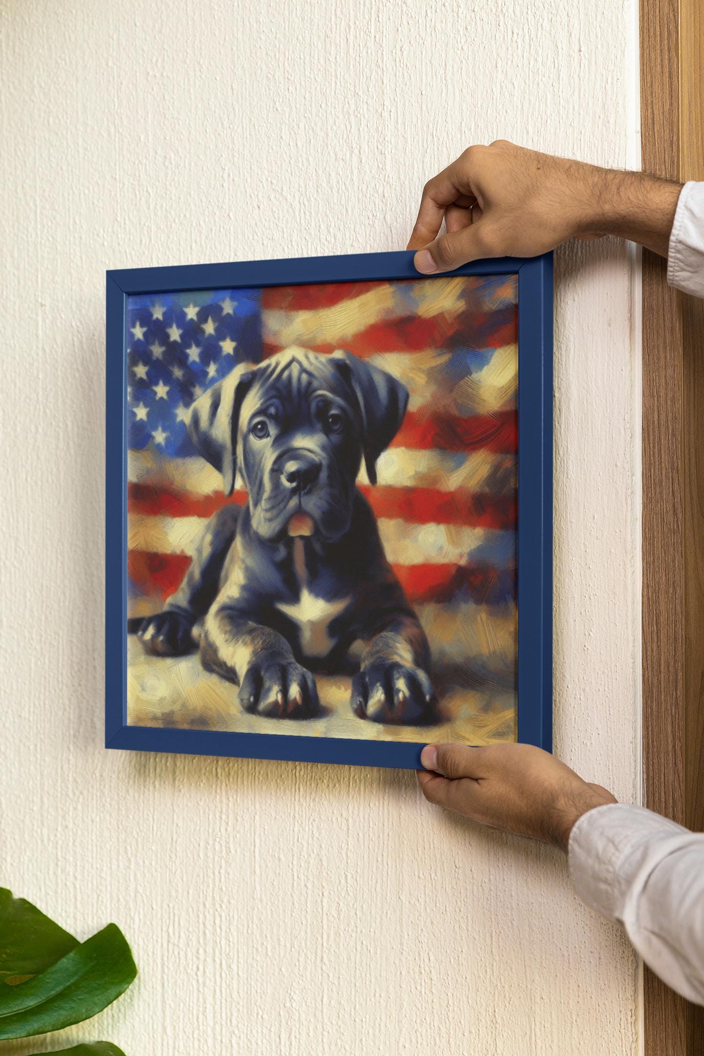 アメリカ国旗を背景にしたカネコルソの子犬、マット仕上げのプリント、壁アート装飾、室内装飾、愛国心あふれる縦型ポスター - Etsy 日本, image size:1440x2160