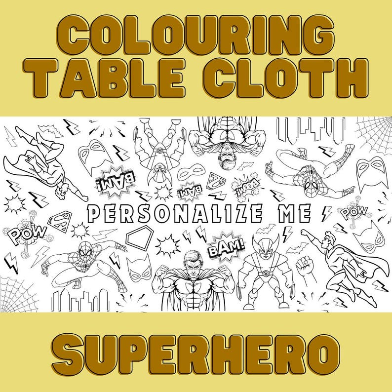 SUPERHERO Personalized Giant Paper Colouring Banner Table Cloth, Kids ...