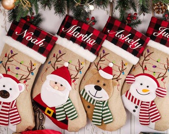 Bas de Noël tricotés personnalisés 2025 : décorations de Noël brodées personnalisées, bas de Noël 3D