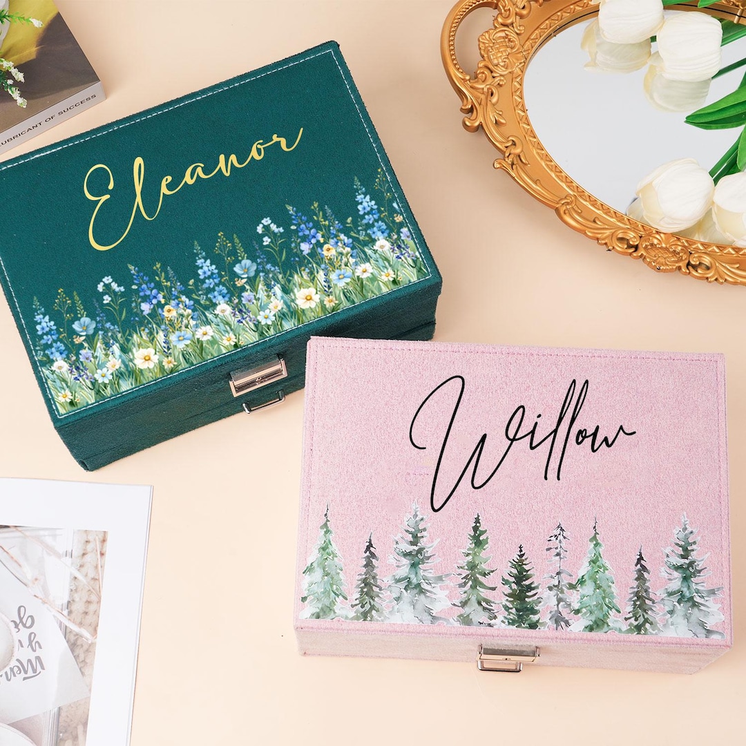 Pendant Box Personalized Velvet Jewelry Box: Floral Keepsake Organizer - Etsy
