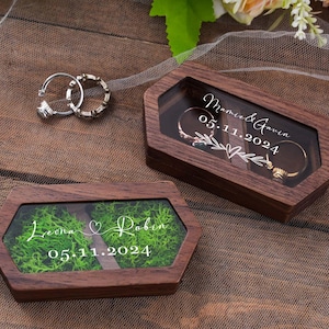 Aangepaste verlovingsringdoos, ringdoos ringdrager, gepersonaliseerde houten dubbele ringdoos, trouwceremonie ringdoos, bruidscadeau voor haar