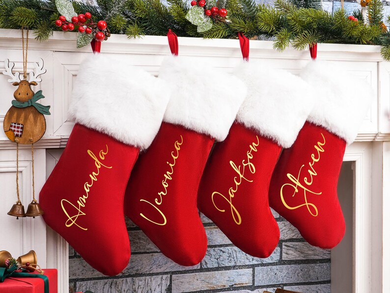 Custom Red Santa Plush Christmas Stocking – Personalized Embroidery, Large Size