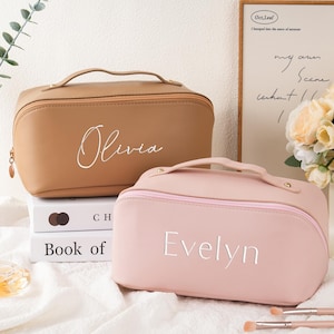 Leder bestickte Kosmetiktasche, Geschenk für sie, Brautjungfer Geschenk, Geschenk für Frauen, Hochzeitsgeschenke, Brautpartygeschenke