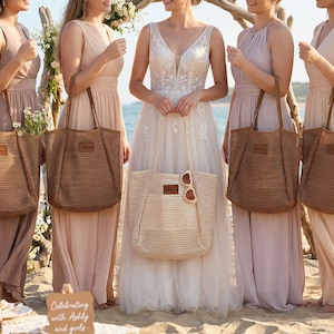 Borsa da spiaggia personalizzata: rete in nylon anti-sabbia, toppa in pelle, regalo per ragazze immagine 6