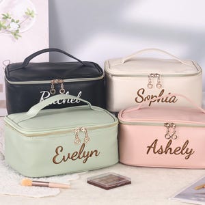 Brautjungfer Geschenk, Braut Große Make-up Tasche, Leder Bestickte Make-up Tasche, Make-up Organizer, Geschenke für Frauen, Junggesellinnenabschied Geschenke, Geschenk für Sie