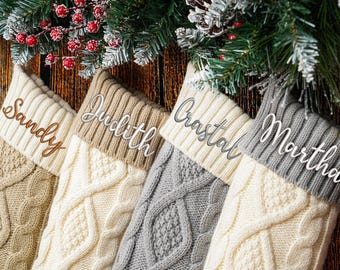 Custom Embroidered Cable Knit Christmas Stocking - 2025 Personalized Family Decor, Holiday Decor Gift